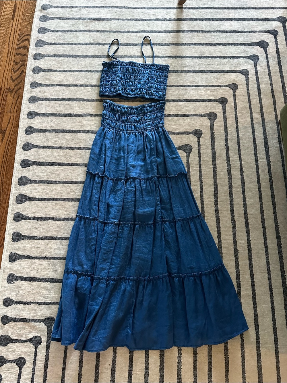 Blue Tiered Maxi Dress with Smocked Bodice